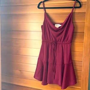 Short sundress, cranberry. Adjustable straps.